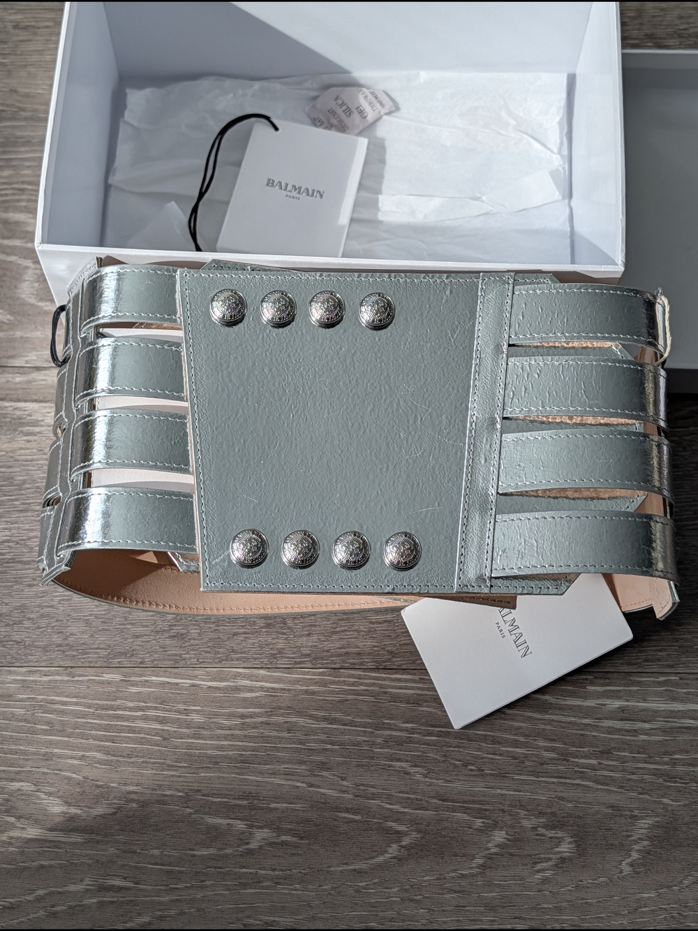 Authentic Balmain Metallic Silver Waist Belt (New with Tags) Size 36
